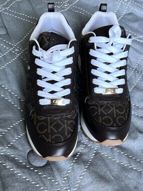 Calvin Klein Brown Logo Print Low Top Lace Up Sneakers Men Athletic Shoes